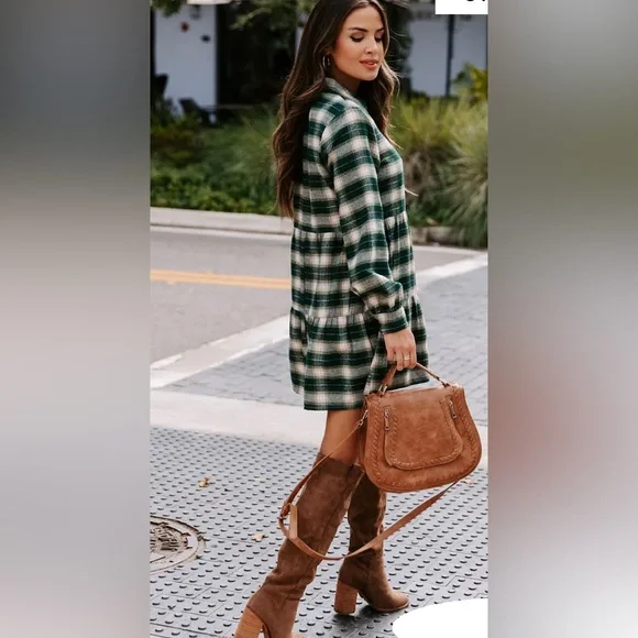 green plaid babydoll dress Mrs. Claus Green Velvet Dress main image 0